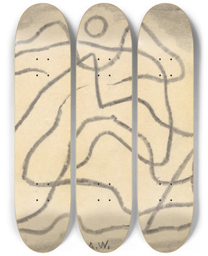 Triptych art skateboard deck of Abraham Walkowitz Rhythmic Linesabstraction by Abraham Walkowitz (1878-1965)
