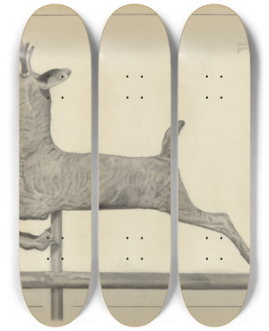 Triptych art skateboard deck of Salvatore Borrazzo Deer Weather Vane_2 by Salvatore Borrazzo