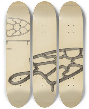 Triptych art skateboard deck of Isidore Sovensky Flat Iron Holder by Isidore Sovensky