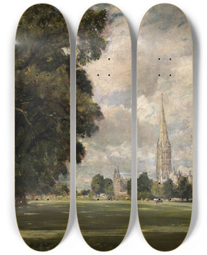 Triptych art skateboard deck of John Constable Salisbury Cathedral From Lower Marsh Close by John Constable (1776-1837)