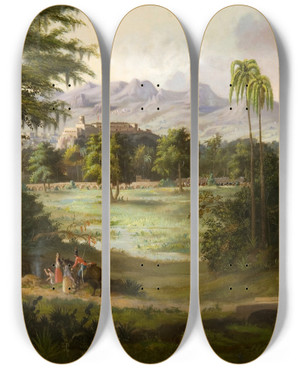Triptych art skateboard deck of Robert S Duncanson Chapultpec Castle by Robert S Duncanson (1821-1872)