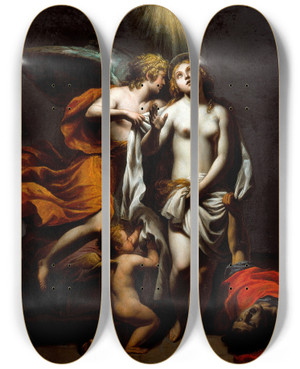 Triptych art skateboard deck of Alessandro Turchi Saint Agnes Protected By An Angel by Alessandro Turchi (1578-1649)