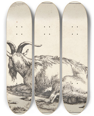 Triptych art skateboard deck of Marcus De Bye Liggende Ged_1 by Marcus de Bye (1638-1688)