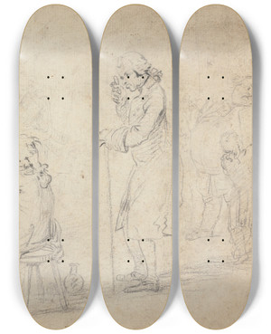 Triptych art skateboard deck of Benjamin West The Connoisseur by Benjamin West (1738-1820)
