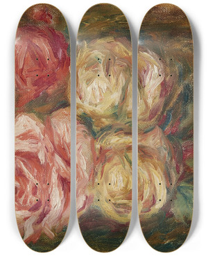 Triptych art skateboard deck of Pierreauguste Renoir Roses_2 by Pierre-Auguste Renoir (1841-1919)