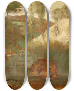 Triptych art skateboard deck of Edgar Degas Le Sanglier by Edgar Degas (1834-1917)