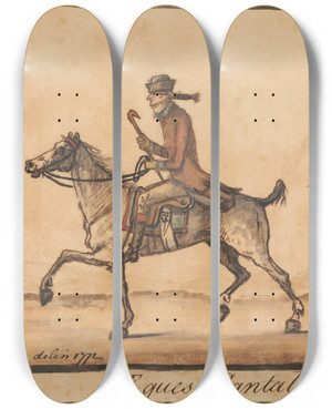 Triptych art skateboard deck of Henry William Bunbury The Sporting Undergraduate by Henry William Bunbury (1750-1811)