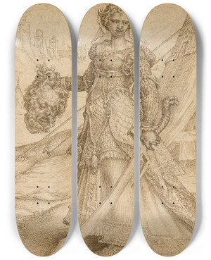 Triptych art skateboard deck of Maarten Van Heemskerck Judith by Maarten Van Heemskerck (1498-1574)