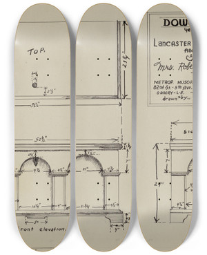 Triptych art skateboard deck of Michael Trekur Pa German Dower Chest by Michael Trekur