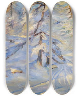 Triptych art skateboard deck of Heinrich Gottselig Winter Forest In Sunlight by Heinrich Gottselig (1884-1935)