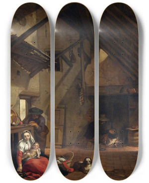 Triptych art skateboard deck of Abraham Bloemaert The Rest On The Flight Into Egypt_1 by Abraham Bloemaert (1564-1651)