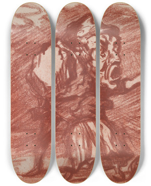 Triptych art skateboard deck of James Ensor Copy After Honor Daumier by James Ensor (1860-1949)