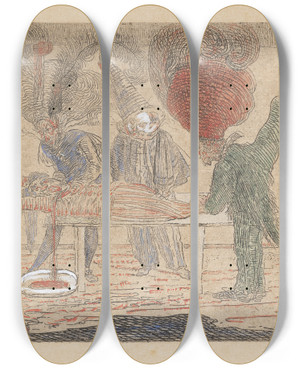 Triptych art skateboard deck of James Ensor De Moord_1 by James Ensor (1860-1949)