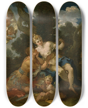 Triptych art skateboard deck of Michele Rocca Rinaldo And Armida by Michele Rocca (1666-1751)
