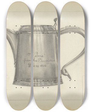 Triptych art skateboard deck of Irene Malawicz Silver Tankard by Irene Malawicz