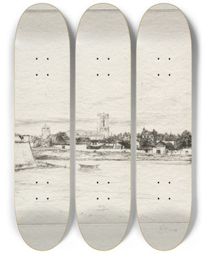 Triptych art skateboard deck of Gustave Leheutre Le Petit St Eloi La Rochelle by Gustave Leheutre