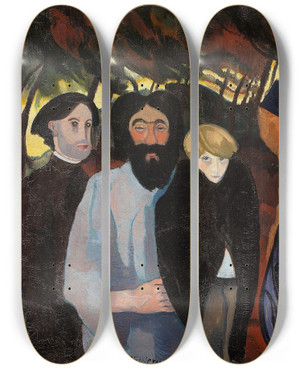Triptych art skateboard deck of Stanisaw Ignacy Witkiewicz Composition With Five Figures by Stanislaw Ignacy Witkiewicz (1885-1939)
