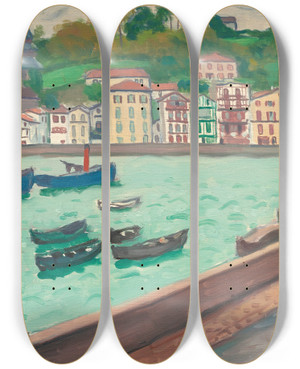 Triptych art skateboard deck of Albert Marquet Vue De Ciboure by Albert Marquet (1875-1947)