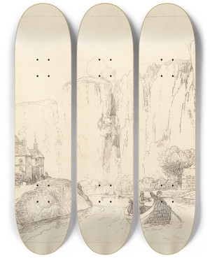 Triptych art skateboard deck of George Arnald Left Bank Meuse_3 by George Arnald (1763-1841)