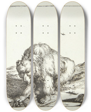 Triptych art skateboard deck of Marcus De Bye Siddende Bjrn Set Forfra_2 by Marcus de Bye (1638-1688)