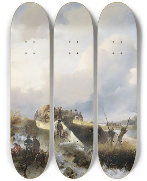 Triptych art skateboard deck of Charles Rochussen Return From The Hunt by Charles Rochussen (1814-1894)