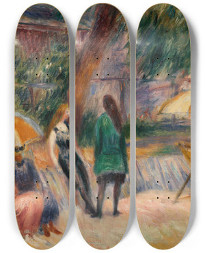 Triptych art skateboard deck of William James Glackens Beach With Figures Bellport by William James Glackens (1870-1938)