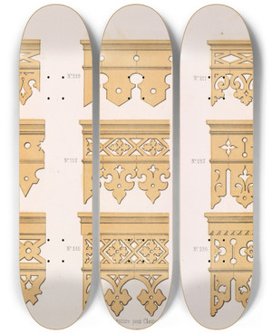 Triptych art skateboard deck of A Sanguineti La Decoration En Bois Decoupe Pl04 by A Sanguineti