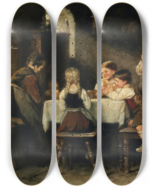 Triptych art skateboard deck of Franz Von Defregger The Grace Study by Franz Von Defregger (1835-1921)