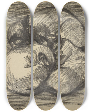 Triptych art skateboard deck of Thophile Alexandre Steinlen The Cats Tsching Batzar And Blancblanc by Theophile Alexandre Steinlen (1859-1923)