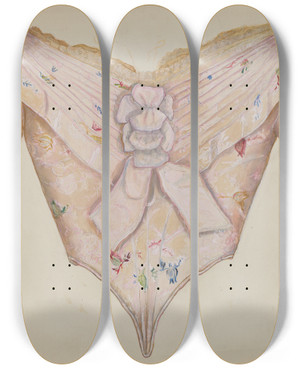 Triptych art skateboard deck of Edna C Rex Bodice by Edna C Rex (1893-1972)