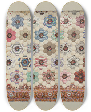 Triptych art skateboard deck of Irene Schaefer Patchwork Quilt_3 by Irene Schaefer