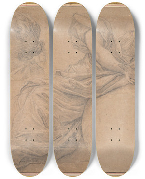 Triptych art skateboard deck of Michel Dorigny Study For The Muse Urania by Michel Dorigny (1617-1665)