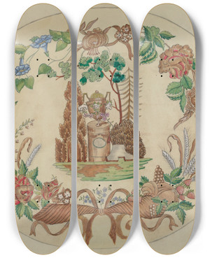 Triptych art skateboard deck of A Zimet Embroidery by A Zimet