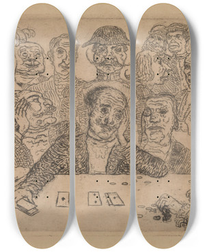 Triptych art skateboard deck of James Ensor The Gamblers by James Ensor (1860-1949)