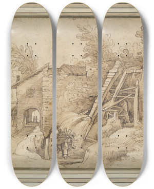 Triptych art skateboard deck of Paul Bril Mill by Paul Bril (1554-1626)
