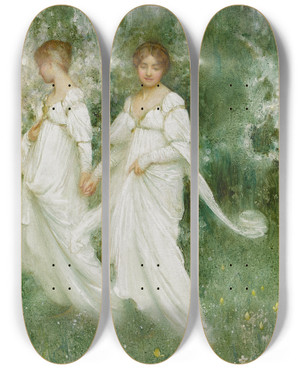 Triptych art skateboard deck of Arthur Hacker Innocence by Arthur Hacker (1858-1919)
