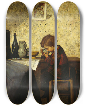 Triptych art skateboard deck of Adolf Von Becker Maternal Joy by Adolf Von Becker (1831-1909)