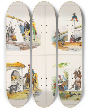Triptych art skateboard deck of Victor Adam Abcd by Victor Adam (1801-1866)