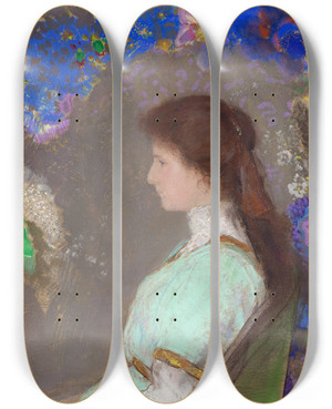 Triptych art skateboard deck of Odilon Redon Violette Heymann by Odilon Redon (1840-1916)