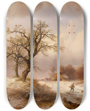 Triptych art skateboard deck of Remigius Adrianus Van Haanen Winterlandschaft_2 by Remigius Adrianus Van Haanen (1812-1894)