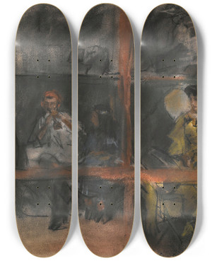Triptych art skateboard deck of Isaac Israls Fete De Montmartre by Isaac Israels (1865-1934)