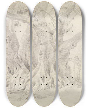 Triptych art skateboard deck of Ferdinand Keller Baumstudie by Ferdinand Keller (1842-1922)