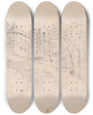 Triptych art skateboard deck of James Moore Darnaway Castle Scotland by James Moore (1762-1799)