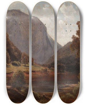 Triptych art skateboard deck of Paul Weber Hudson River Landscape by Paul Weber (1823-1916)