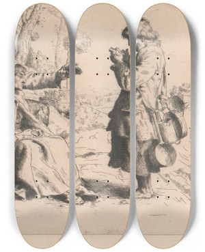 Triptych art skateboard deck of William Strang Tinkers by William Strang (1859-1921)