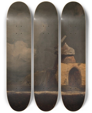 Triptych art skateboard deck of John Sell Cotman St Benets Abbey by John Sell Cotman (1782-1842)