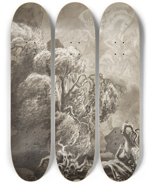 Triptych art skateboard deck of Ferdinand Fellner Die Wilde Jagd by Ferdinand Fellner (1799-1859)