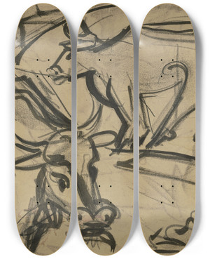 Triptych art skateboard deck of Ernst Ludwig Kirchner Two Cows by Ernst Ludwig Kirchner (1880-1938)