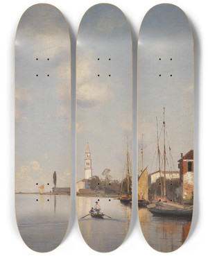 Triptych art skateboard deck of Ascan Lutteroth Mazzorbo Bei Venedig by Ascan Lutteroth (1842-1923)