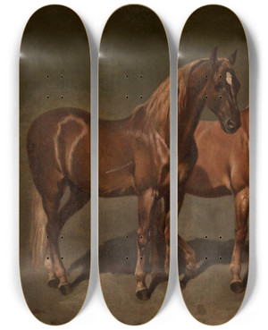 Triptych art skateboard deck of Jzef Brodowski Two Horses by Jozef Brodowski (1772-1853)